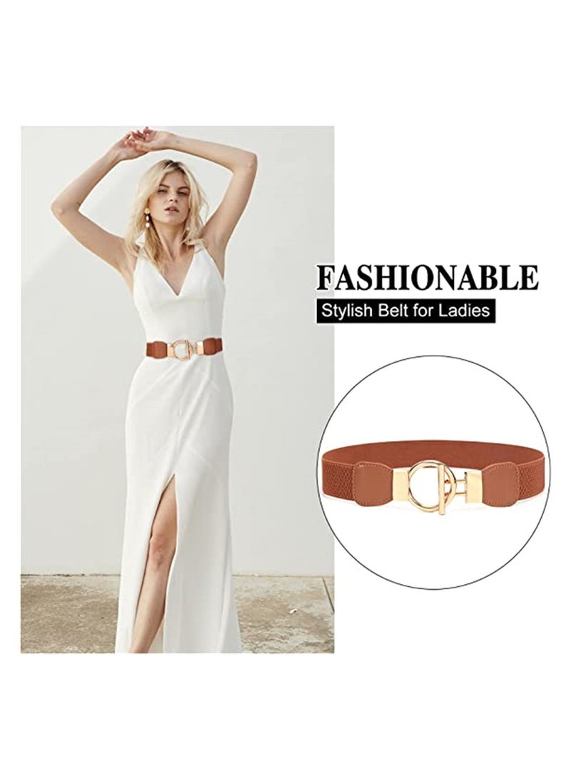 KASTWAVE 2 Pack Elastic Waist Belt for Women Vintage Stretchy Dress Belt Skinny Fashion Elastic Waistband - Image 3