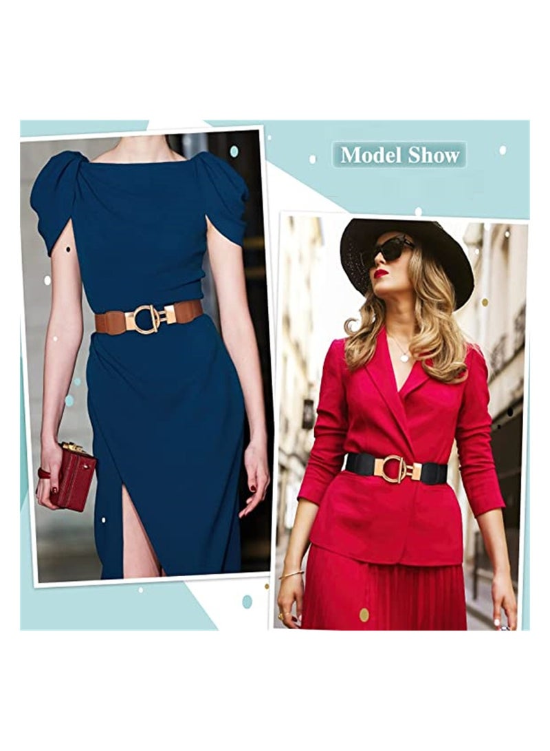 KASTWAVE 2 Pack Elastic Waist Belt for Women Vintage Stretchy Dress Belt Skinny Fashion Elastic Waistband - Image 2