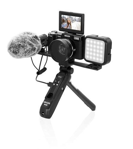 Minolta 64MP 4K60FPS VLOG Camera Kit – Digital Autofocus Camcorder with Tripod, Remote, Mic, LED Light, 3-inch LCD Screen, Time-Lapse, Slow Motion, Wide Angle Lens, 32GB Card, USB - Image 1