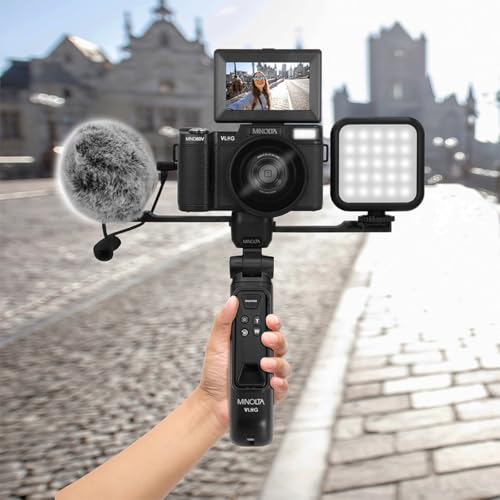Minolta 64MP 4K60FPS VLOG Camera Kit – Digital Autofocus Camcorder with Tripod, Remote, Mic, LED Light, 3-inch LCD Screen, Time-Lapse, Slow Motion, Wide Angle Lens, 32GB Card, USB - Image 2
