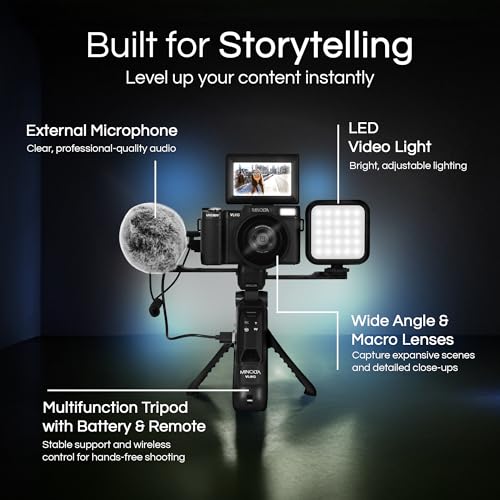 Minolta 64MP 4K60FPS VLOG Camera Kit – Digital Autofocus Camcorder with Tripod, Remote, Mic, LED Light, 3-inch LCD Screen, Time-Lapse, Slow Motion, Wide Angle Lens, 32GB Card, USB - Image 5
