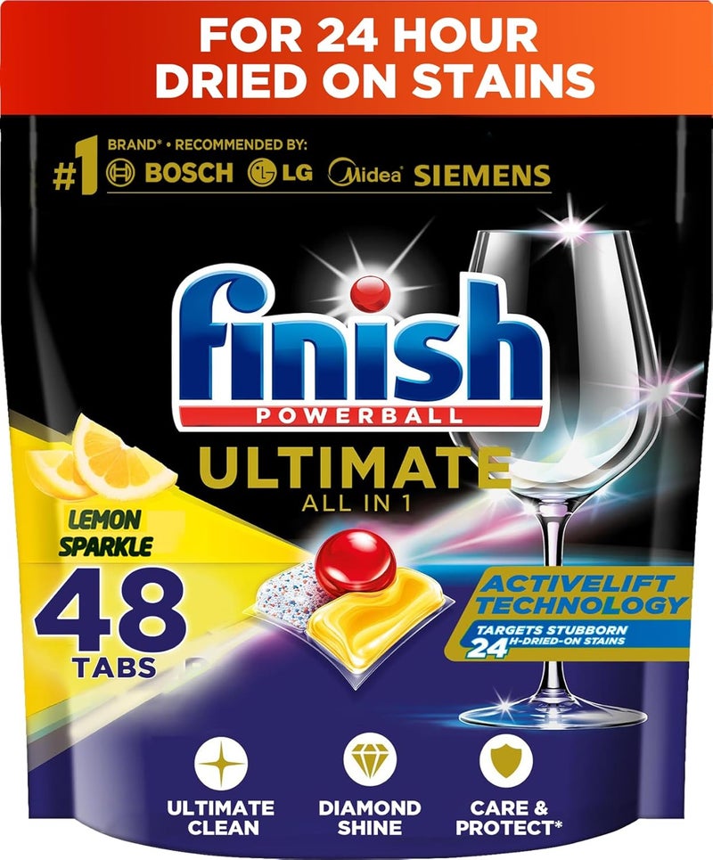 Powerball Ultimate All in One Dishwasher Detergent, Lemon Sparkle Scent, 48 Tabs - Image 1