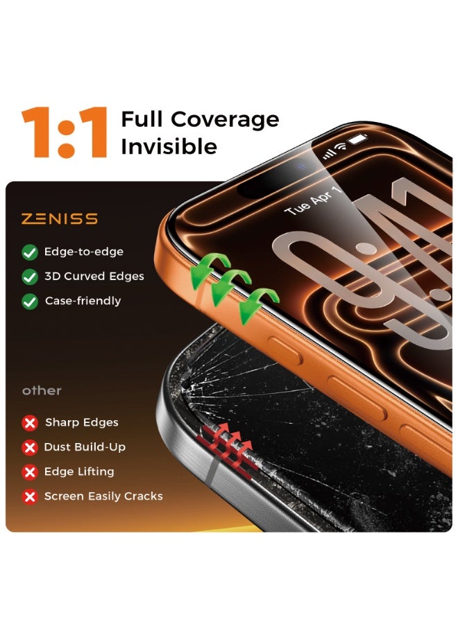 عبوة من قطعتين من واقي شاشة iPhone 17 Pro Max مع طقم محاذاة تلقائية، شاشة فائقة الوضوح 6.9 بوصة، مقاومة للخدوش، حماية بمعايير عسكرية، سهلة التركيب، مقاومة لبصمات الأصابع، طبقة زجاجية خالية من الفقاعات مع بطاقة إزالة الفقاعات، شفافة - Image 4