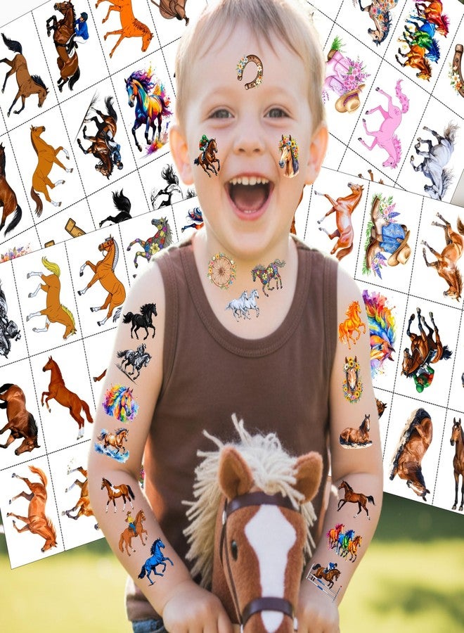 Backtopeia Horse Temporary Tattoos | Horse Birthday Party Decorations Floral Party Favors Supplies Décor Accessories Stickers Gift Idea For Kids Boy Girl Teen Adult 60Pcs 4 Sheets Pre-cut - Image 3