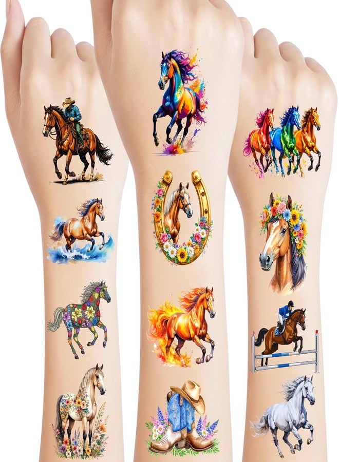Backtopeia Horse Temporary Tattoos | Horse Birthday Party Decorations Floral Party Favors Supplies Décor Accessories Stickers Gift Idea For Kids Boy Girl Teen Adult 60Pcs 4 Sheets Pre-cut - Image 1
