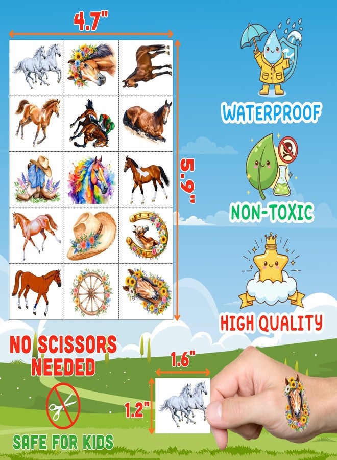 Backtopeia Horse Temporary Tattoos | Horse Birthday Party Decorations Floral Party Favors Supplies Décor Accessories Stickers Gift Idea For Kids Boy Girl Teen Adult 60Pcs 4 Sheets Pre-cut - Image 4