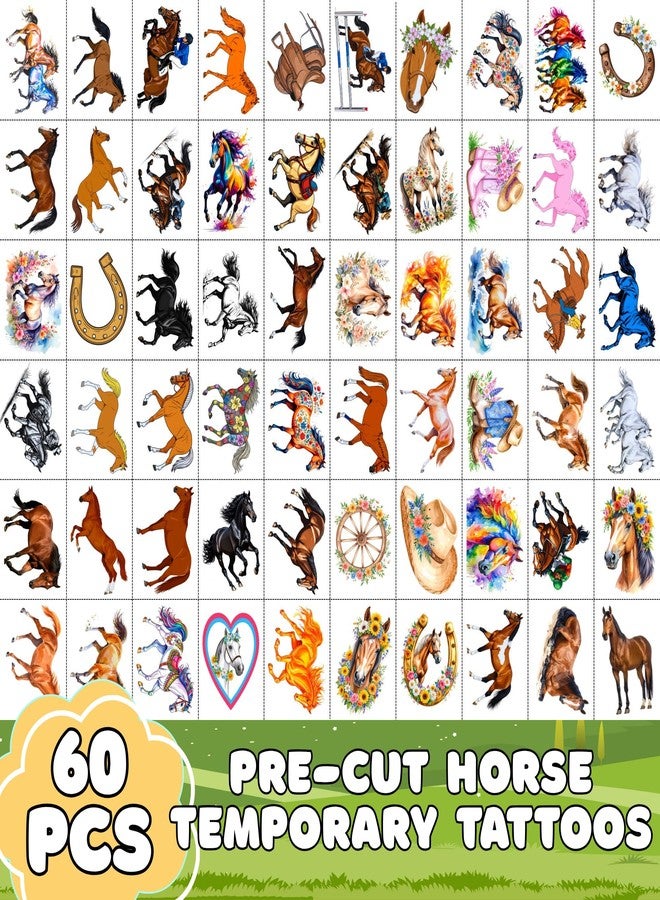 Backtopeia Horse Temporary Tattoos | Horse Birthday Party Decorations Floral Party Favors Supplies Décor Accessories Stickers Gift Idea For Kids Boy Girl Teen Adult 60Pcs 4 Sheets Pre-cut - Image 2