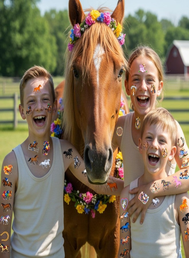 Backtopeia Horse Temporary Tattoos | Horse Birthday Party Decorations Floral Party Favors Supplies Décor Accessories Stickers Gift Idea For Kids Boy Girl Teen Adult 60Pcs 4 Sheets Pre-cut - Image 5
