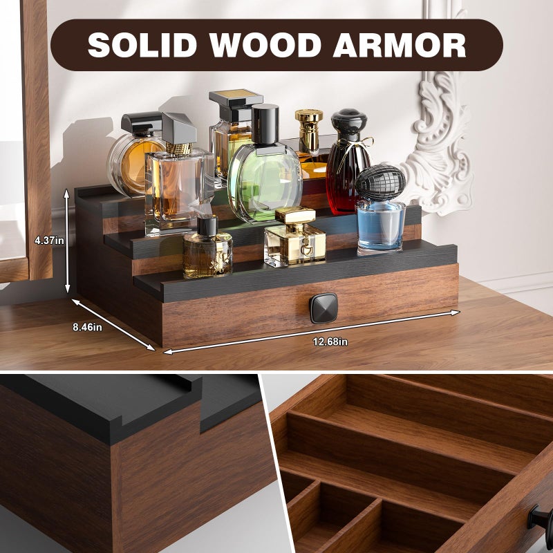 TIRYIUOU Cologne Organizer for Men: with Drawer, 3 Tier Wooden Cologne Stand Desktop Perfume Display Shelf, Bedroom Dresser Makeup Lotion Jewelry Storage Organizer ï»¿ - Image 3