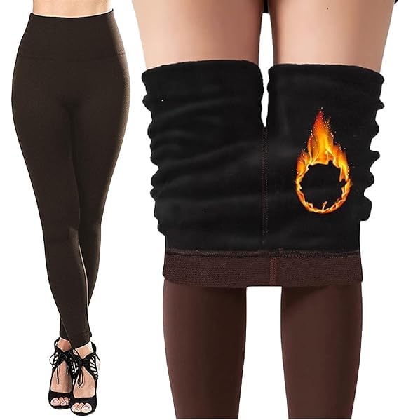 Klassik | Since 1993 | Women/Girls Comfort Fleece Footed Fur Leggings (Without Socks) | Winter Wear Extra Warm, Woolen High Waisted Lined Thigh Highs | Slim Fit Pyjamas, Brown-M - Image 1