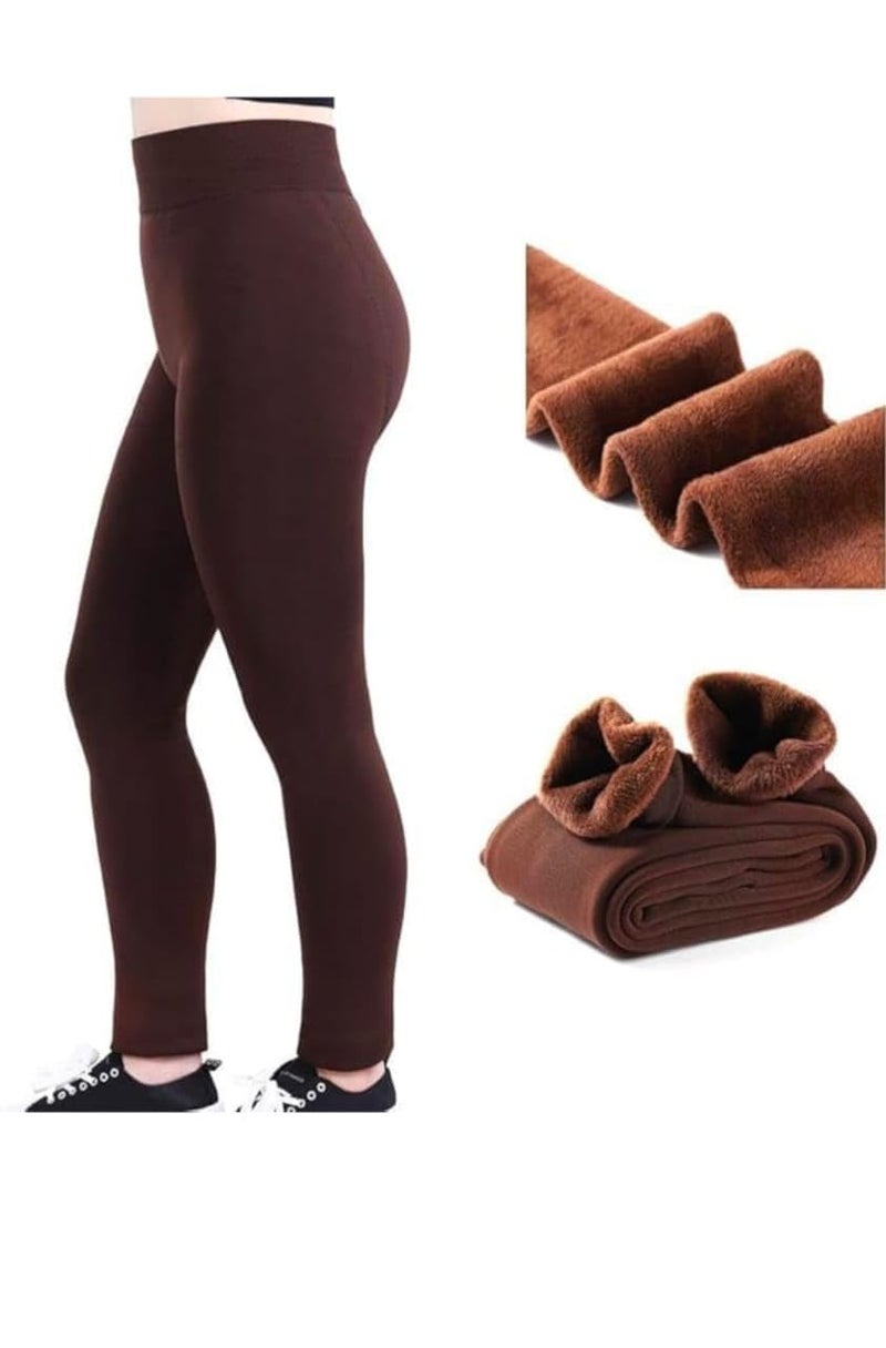 Klassik | Since 1993 | Women/Girls Comfort Fleece Footed Fur Leggings (Without Socks) | Winter Wear Extra Warm, Woolen High Waisted Lined Thigh Highs | Slim Fit Pyjamas, Brown-M - Image 2