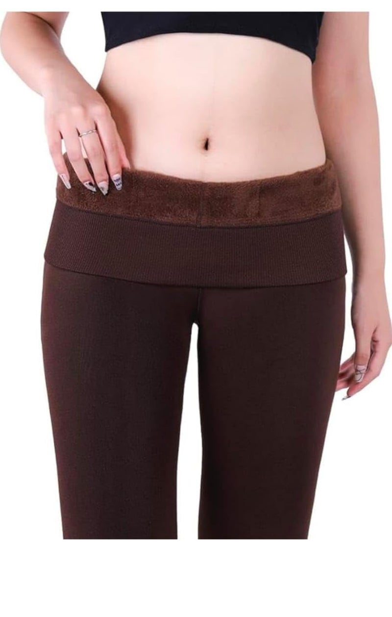 Klassik | Since 1993 | Women/Girls Comfort Fleece Footed Fur Leggings (Without Socks) | Winter Wear Extra Warm, Woolen High Waisted Lined Thigh Highs | Slim Fit Pyjamas, Brown-M - Image 4