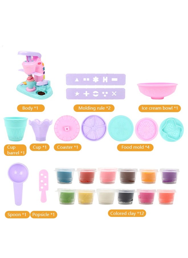Occuwzz - 12 Pieces Colored Clay Set - Kids Kitchen Clay Toys DIY Pretend Picnic Cooking Toy, Ice Cream Maker | for Kids 3 and Up - Image 1
