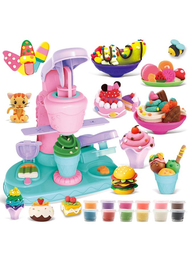 Occuwzz - 12 Pieces Colored Clay Set - Kids Kitchen Clay Toys DIY Pretend Picnic Cooking Toy, Ice Cream Maker | for Kids 3 and Up - Image 1