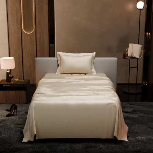 Stoa Paris Single Bedsheet with 1 Pillow Cover, 300TC Satin Premium Bedding Set, Home Decor, Wedding Gift for Couples, Housewarming, Anniversary, Date Night - Charming Ivory - Image 2