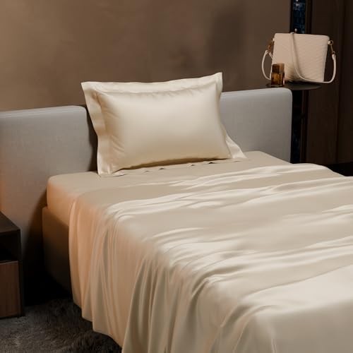 Stoa Paris Single Bedsheet with 1 Pillow Cover, 300TC Satin Premium Bedding Set, Home Decor, Wedding Gift for Couples, Housewarming, Anniversary, Date Night - Charming Ivory - Image 3