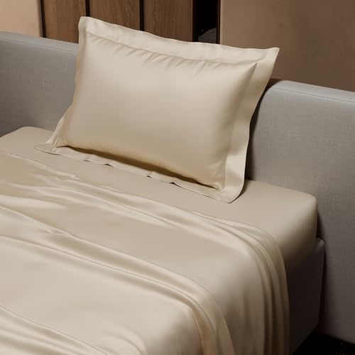 Stoa Paris Single Bedsheet with 1 Pillow Cover, 300TC Satin Premium Bedding Set, Home Decor, Wedding Gift for Couples, Housewarming, Anniversary, Date Night - Charming Ivory - Image 4