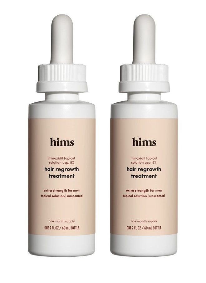 HIMS & HERS - علاج إعادة نمو الشعر بقوة إضافية للرجال بمحلول مينوكسيديل موضعي بنسبة 5% لعلاج تساقط الشعر وتساقط الشعر، بدون رائحة، عبوتان - Image 1