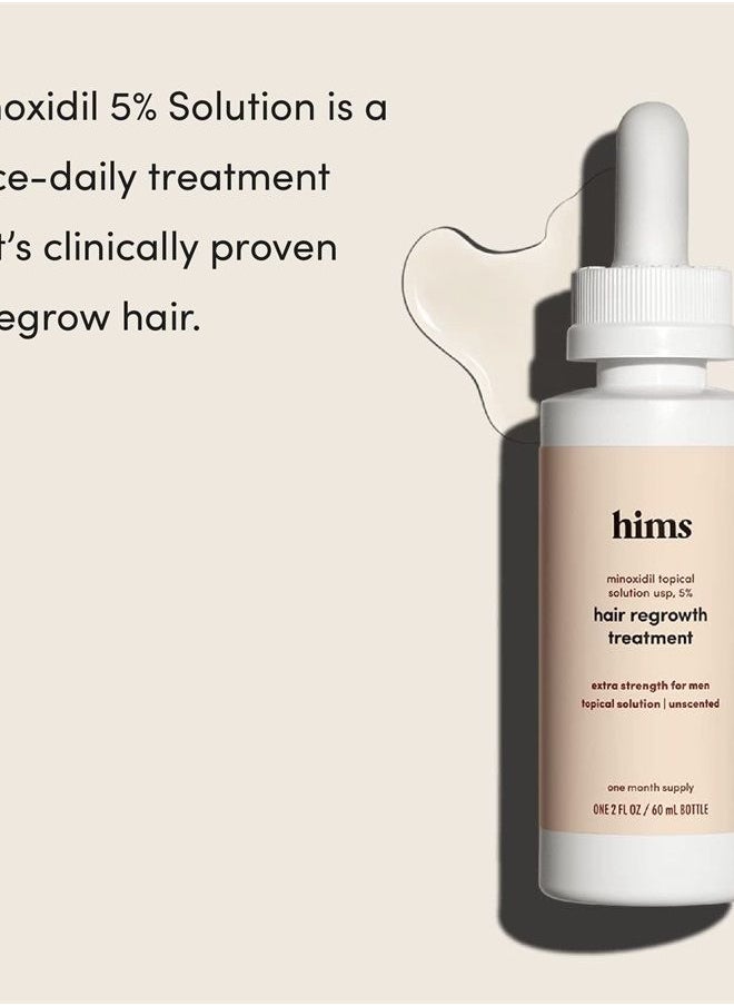 HIMS & HERS - علاج إعادة نمو الشعر بقوة إضافية للرجال بمحلول مينوكسيديل موضعي بنسبة 5% لعلاج تساقط الشعر وتساقط الشعر، بدون رائحة، عبوتان - Image 1