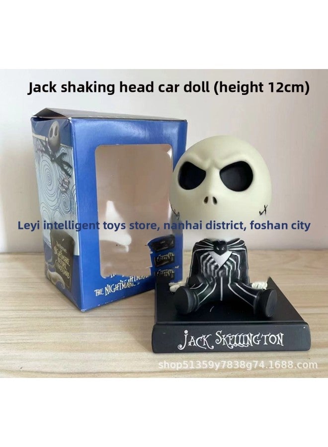 Loquat Night Horror Skull Horror Jack Hand-made Boxed Decoration Car Model Decoration Toy Doll-Color:Black Car Shaking Head Jack 12cm - Image 1