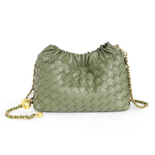 Joryin Woven Women's Crossbody Bag & Evening Purse, Trendy Dumpling Clutch & Hobo Cloud Shoulder Bag Trendy Dumpling Clutch Vegan Leather, Sage Green - Image 1