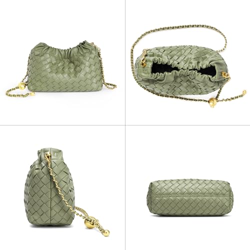 Joryin Woven Women's Crossbody Bag & Evening Purse, Trendy Dumpling Clutch & Hobo Cloud Shoulder Bag Trendy Dumpling Clutch Vegan Leather, Sage Green - Image 4