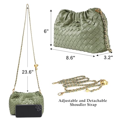 Joryin Woven Women's Crossbody Bag & Evening Purse, Trendy Dumpling Clutch & Hobo Cloud Shoulder Bag Trendy Dumpling Clutch Vegan Leather, Sage Green - Image 5