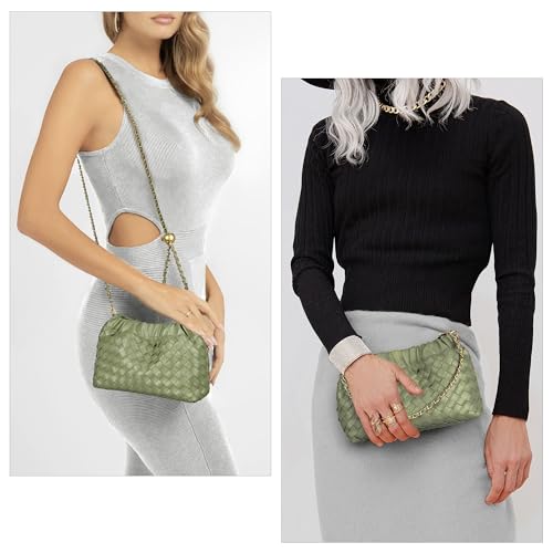 Joryin Woven Women's Crossbody Bag & Evening Purse, Trendy Dumpling Clutch & Hobo Cloud Shoulder Bag Trendy Dumpling Clutch Vegan Leather, Sage Green - Image 3