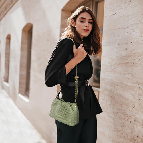 Joryin Woven Women's Crossbody Bag & Evening Purse, Trendy Dumpling Clutch & Hobo Cloud Shoulder Bag Trendy Dumpling Clutch Vegan Leather, Sage Green - Image 2