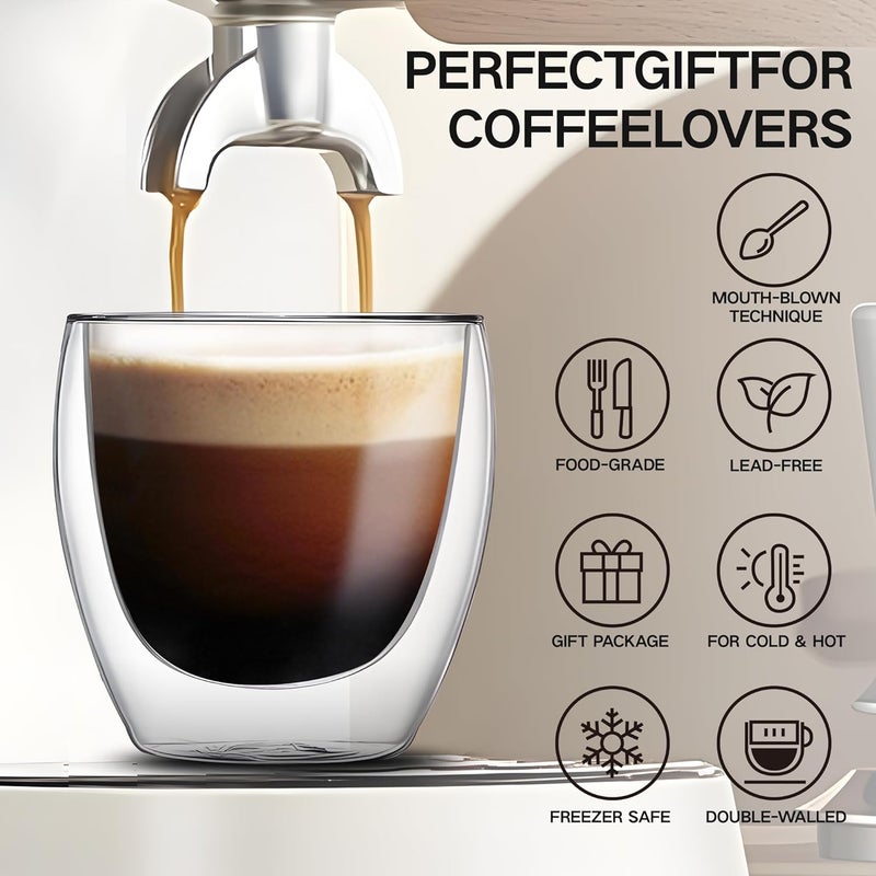 YMMIND Set of 4 Double Walled Glass Coffee Mugs 3 Ounces Insulated Layer Coffee Cups Borosilicate Glass Espresso Cup for Hot Beverage,Cappuccino,Tea,Latte,Wine,Microwave Safe - Image 3