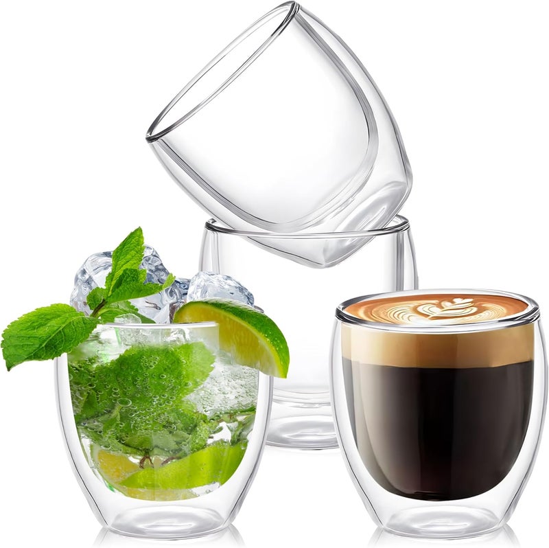 YMMIND Set of 4 Double Walled Glass Coffee Mugs 3 Ounces Insulated Layer Coffee Cups Borosilicate Glass Espresso Cup for Hot Beverage,Cappuccino,Tea,Latte,Wine,Microwave Safe - Image 1