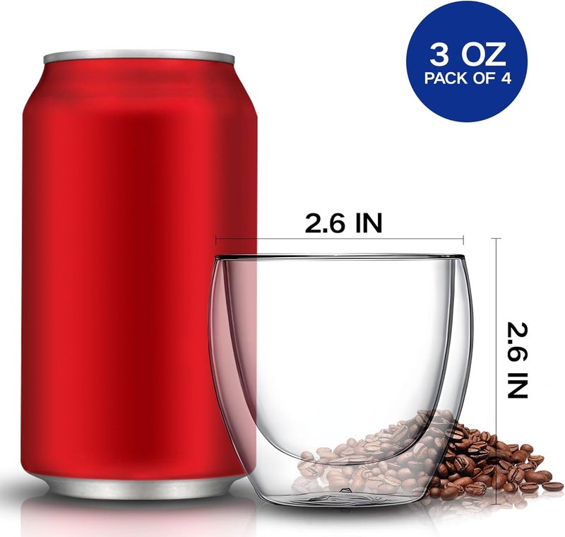 YMMIND Set of 4 Double Walled Glass Coffee Mugs 3 Ounces Insulated Layer Coffee Cups Borosilicate Glass Espresso Cup for Hot Beverage,Cappuccino,Tea,Latte,Wine,Microwave Safe - Image 4