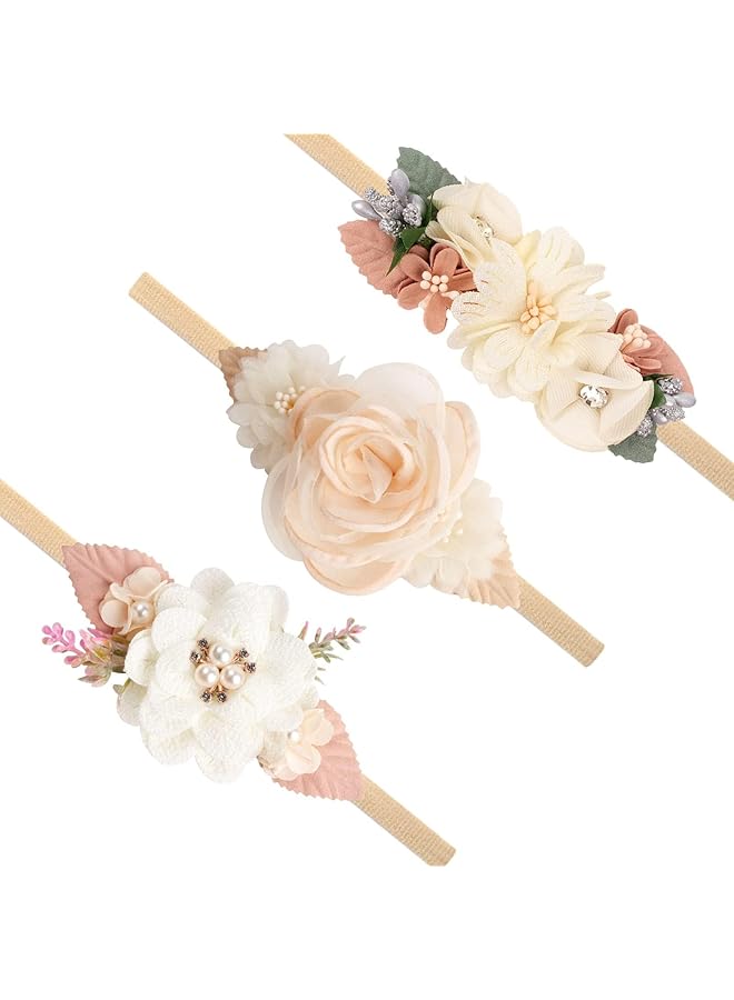 erorex Flower Nylon Headband Baby Girl Floral Headbands Set Elastic Hair Band Handmade Bow For Newborn - Image 1