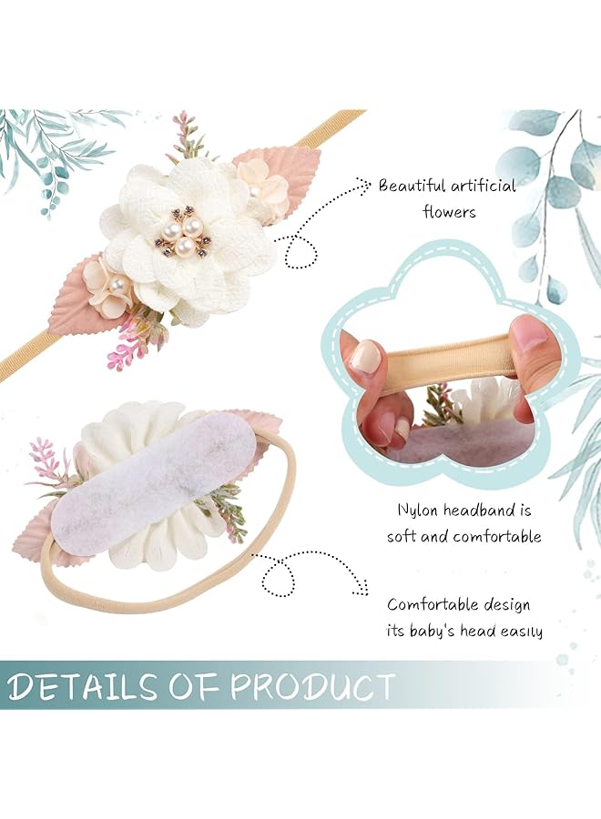 erorex Flower Nylon Headband Baby Girl Floral Headbands Set Elastic Hair Band Handmade Bow For Newborn - Image 5