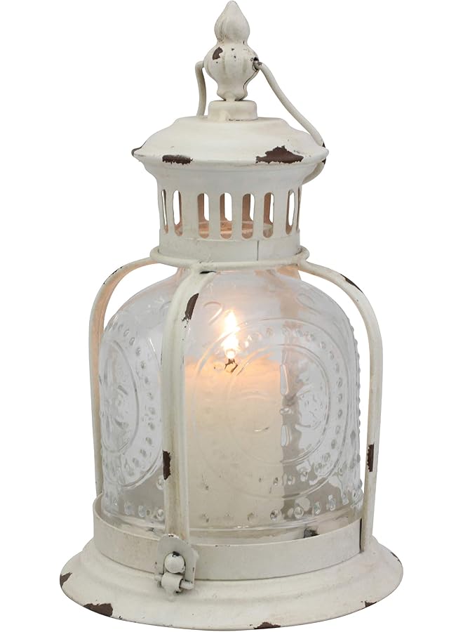 إيروريكس فانوس شموع معدني أبيض عتيق يمكن استخدامه كديكور لحفلات أعياد الميلاد أو كقطعة مركزية لحفل الزفاف الريفي أو لإنشاء أجواء سبا مريحة للاستخدام الداخلي أو الخارجي - Image 5