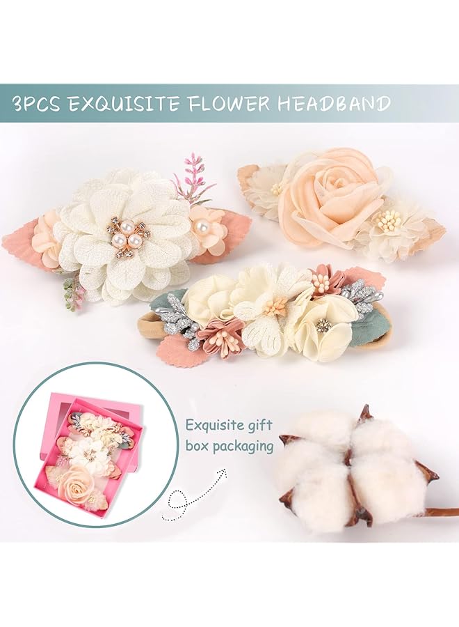 erorex Flower Nylon Headband Baby Girl Floral Headbands Set Elastic Hair Band Handmade Bow For Newborn - Image 4