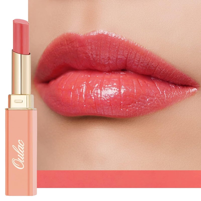 Oulac Coral Peach Red Lipstick for Women  Moisturizing Lip Stick Red Glossy Tinted Lip Balm Sheer Shine Juicy Finish Lightweight and Hydrating Formula for Dry Lip Care Vegan 22g007oz 04