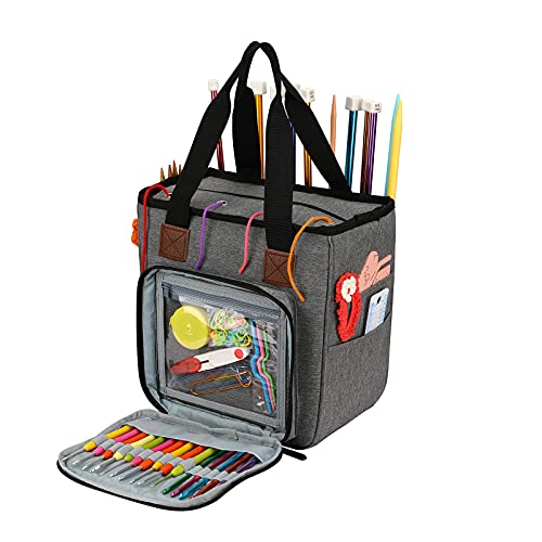 LOOEN Yarn Knitting Storage Tote-Large Capacity Crochet Organizer Portable Travel Bag With Shoulder Strap Crochet Hooks Case for Unfinished Bulk Project - Image 1
