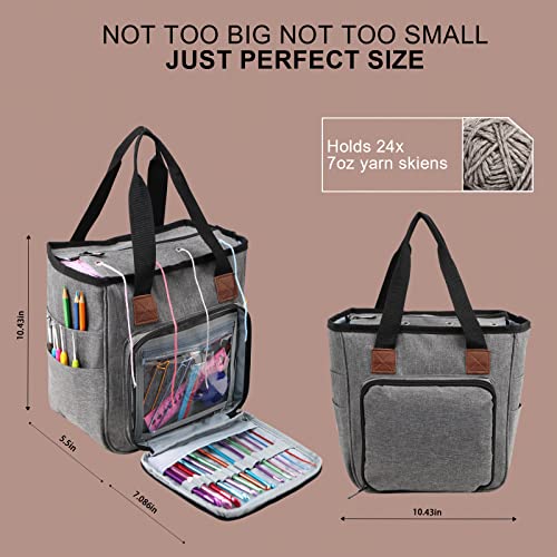 LOOEN Yarn Knitting Storage Tote-Large Capacity Crochet Organizer Portable Travel Bag With Shoulder Strap Crochet Hooks Case for Unfinished Bulk Project - Image 3