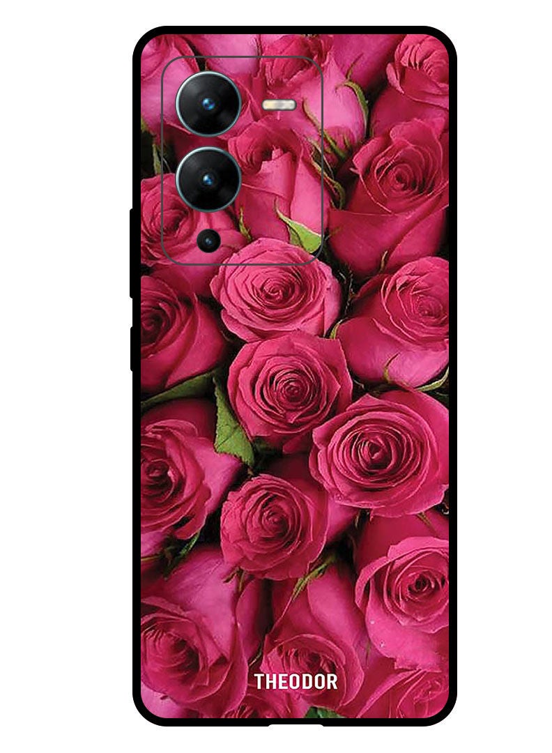 Theodor Protective Case Anti Scratch Shock Proof Bumper Cover For  Vivo V25 Pro Pink Roses - Image 1