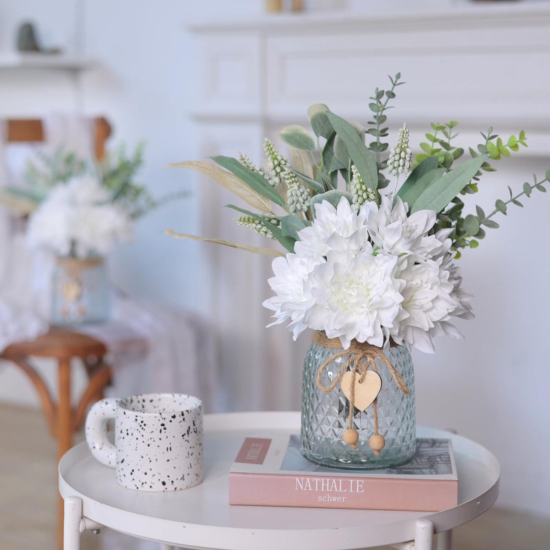VIERENA Faux Flowers with Vase,Artificial Silk Flowers in Vase, Fake Plant Eucalyptus and Willow,Flower Arrangement for Home Farmhouse kitchen Dining Table Centerpiece Decorations Coffee Table Decor (White) - Image 5