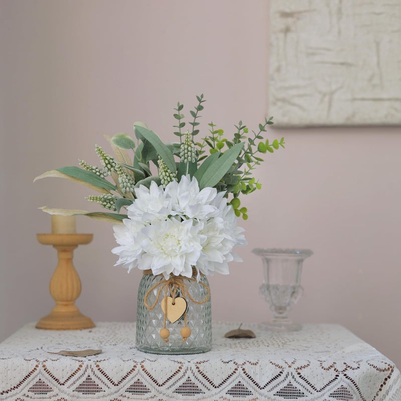 VIERENA Faux Flowers with Vase,Artificial Silk Flowers in Vase, Fake Plant Eucalyptus and Willow,Flower Arrangement for Home Farmhouse kitchen Dining Table Centerpiece Decorations Coffee Table Decor (White) - Image 2