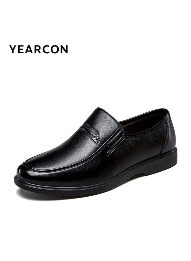 YEARCON Yierkang Men's Casual Thickened All-match Leather Shoes Cowhide Wrapped Feet Comfortable Soft Cotton Shoes 96108w Black Plus Velvet 39 - Image 1