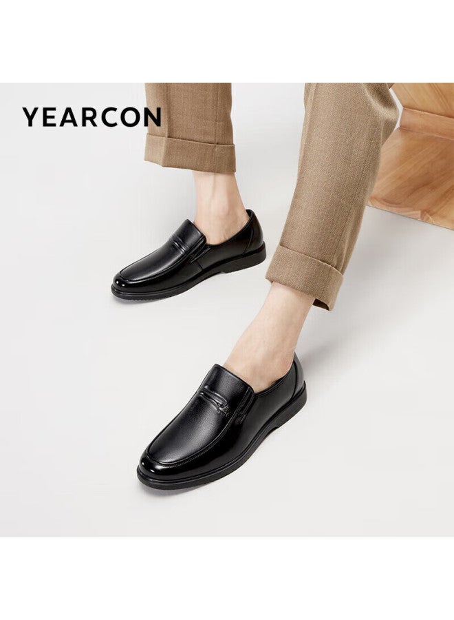 YEARCON Yierkang Men's Casual Thickened All-match Leather Shoes Cowhide Wrapped Feet Comfortable Soft Cotton Shoes 96108w Black Plus Velvet 39 - Image 2