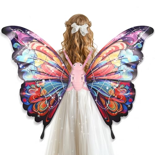 GOLDGE LED Electric Fairy Wings for Girls Moving Butterfly Wings with Lights  Music Toy for Halloween Valentine Birthday Christmas Party Costume Princess Cosplay and DressUp Colorful - Image 1