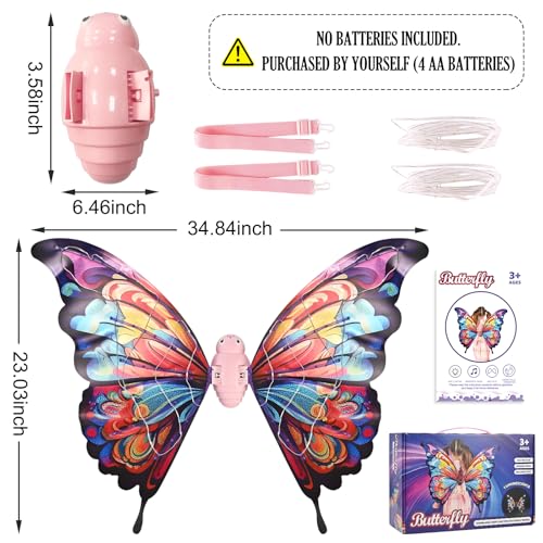 GOLDGE LED Electric Fairy Wings for Girls Moving Butterfly Wings with Lights  Music Toy for Halloween Valentine Birthday Christmas Party Costume Princess Cosplay and DressUp Colorful - Image 5