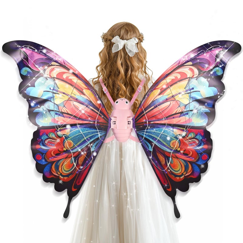 GOLDGE LED Electric Fairy Wings for Girls Moving Butterfly Wings with Lights  Music Toy for Halloween Valentine Birthday Christmas Party Costume Princess Cosplay and DressUp Colorful - Image 3