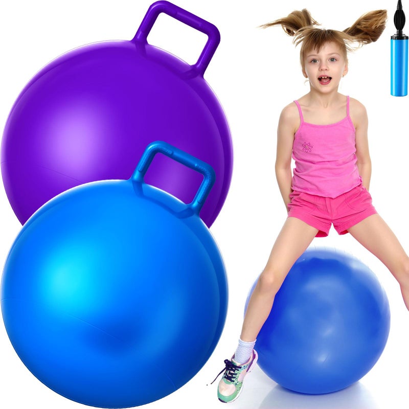 Lewtemi 2 Pcs 22 Inch Big Bouncing Ball with Handle Jumping Hopper Bouncy Ball for Adults Exercise and Air Pump for Outdoor Sports GameBlue Purple - Image 3