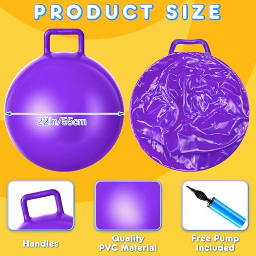 Lewtemi 2 Pcs 22 Inch Big Bouncing Ball with Handle Jumping Hopper Bouncy Ball for Adults Exercise and Air Pump for Outdoor Sports GameBlue Purple - Image 5