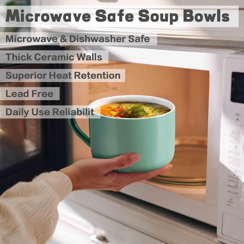 Wareland Soup Bowls with Handles & Spoons, 30oz Ceramic Ramen Bowl with Lid, Large Soup Mugs/Cups for Instant Noodle, Big Cereal Bowls for Oatmeal, Soup Containers with Lids, Set of 2, Teal Blue - Image 5